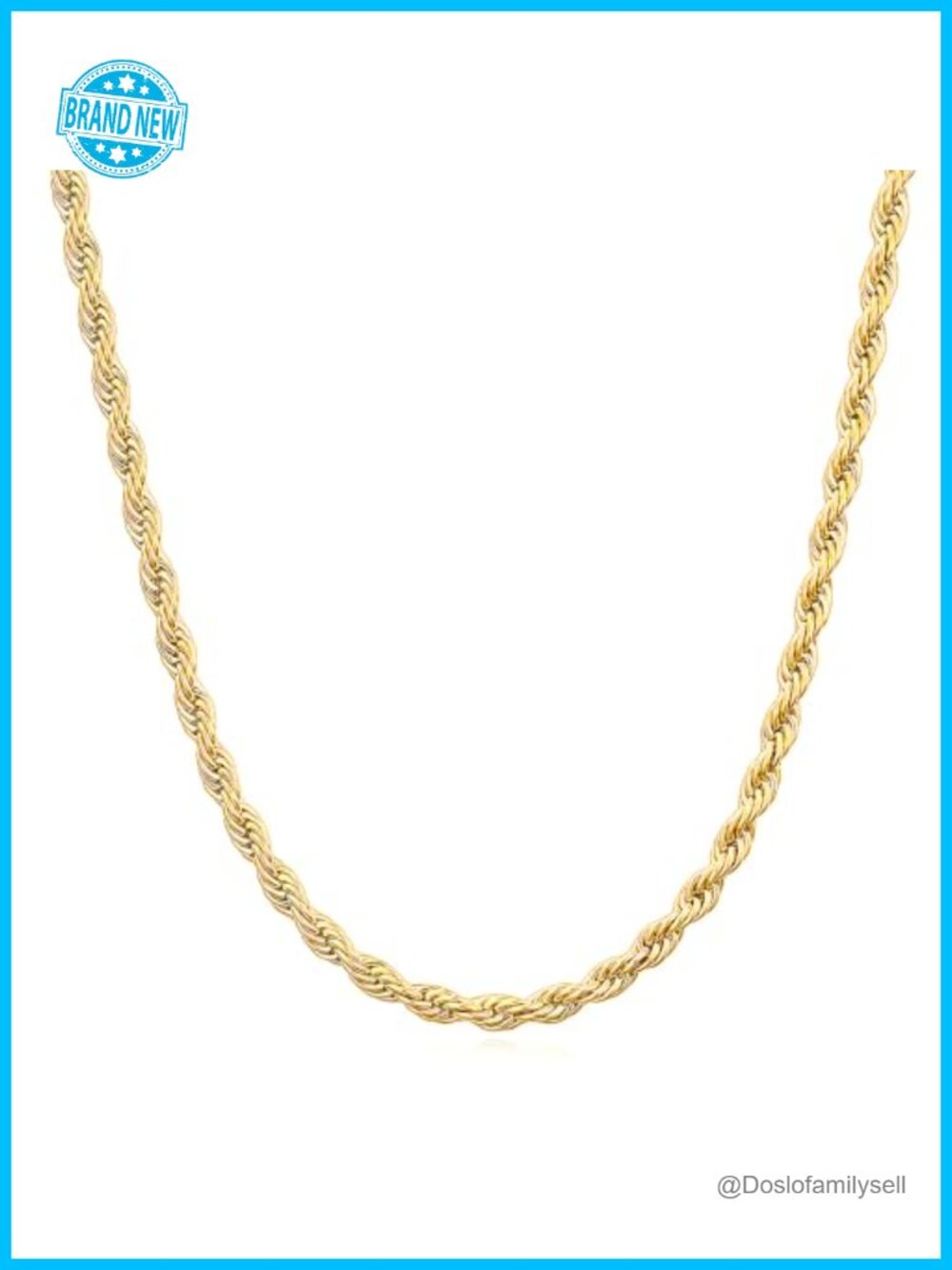 14K Yellow Gold Diamond-Cut Twisted Rope Chain Necklace 3.2mm 22in